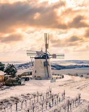 Who is missing #winterwonderland already? . 📸 by @pointofviewfoto . #weinviertel #wein4tel #windmühle #windmill #landmark #wahrzeichen #drone...