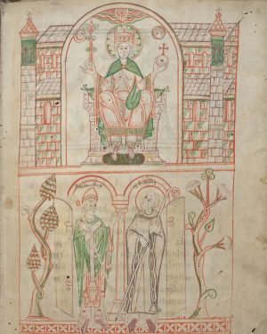Thronende Ecclesia mit den Heiligen Altmann von Passau und Rupert von Deutz, um 1160/70 entstanden Benediktinerstift Göttweig