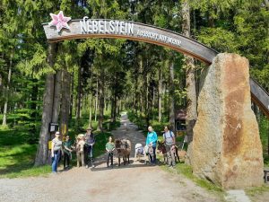 Anspruchsvolle Familien-Eselwanderung rauf zur Nebelsteinhütte am Pfingstmontag. (Anspruchsvoll bezieht sich auf den Aufstieg über Stock und Stein...